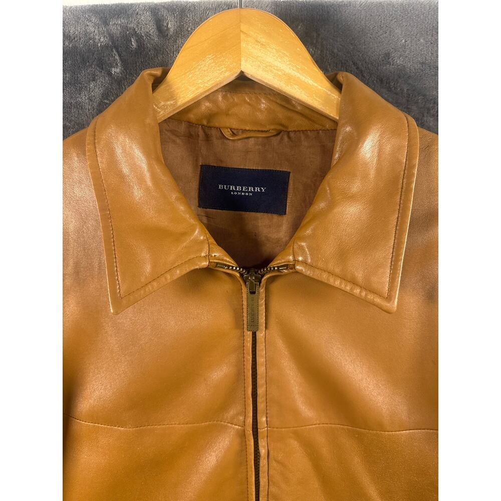 Designer x Burberry London x VTG Y2K Tan Leather Bomber Jacket Men’s EU 52/US L - Picture 9 of 16